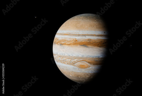 Jupiter in Space with Two Visible Moons - 3D Rendering