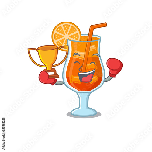 An elegant boxing winner of mai tai cocktail caricature design concept