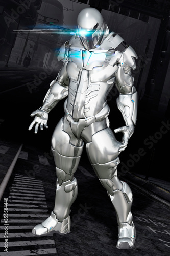 3D Illustration of Cyborg Man in the street