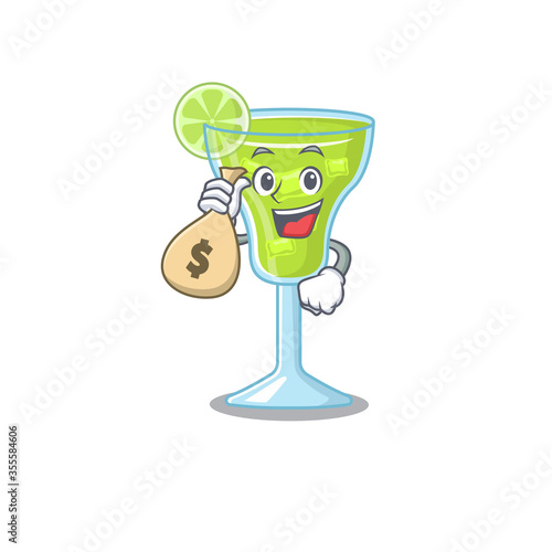 Crazy rich margarita cocktail mascot design having money bags