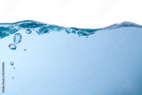 Surface Water, splash waves, transparent blue with bubbles 3d In beautiful nature isolated On a white background