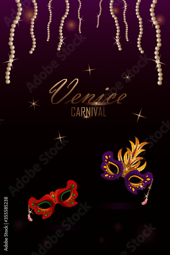 Venice Carnival/Venetian carnival colorful masks with feather and pearl.