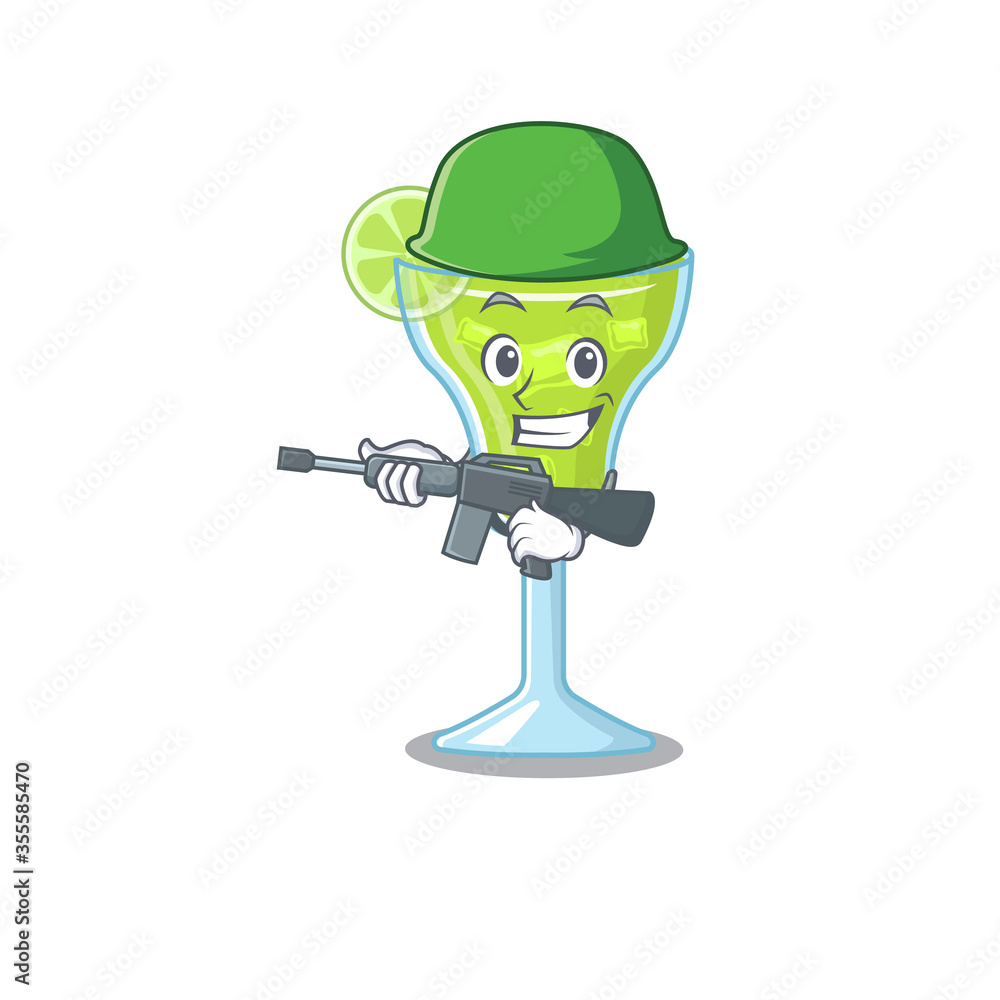 A cartoon picture of Army margarita cocktail holding machine gun A cartoon picture of Army margarita cocktail holding machine gun
