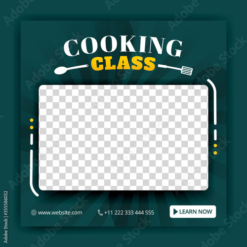 Cooking class for social media posts and ads templates. Ads for online courses. Can be used for online media, brochure, flyer, wall advertisement, poster, website media promotion, billboard, apps ads