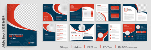 Brochure template layout design, creative business profile template layout, 16 pages, annual report, minimal, multipage brochure design.