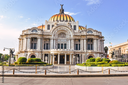 view of the Palacio de Bellas Artes or Palace of Fine Arts, a famous theater, museum and music venue in Mexico City photo
