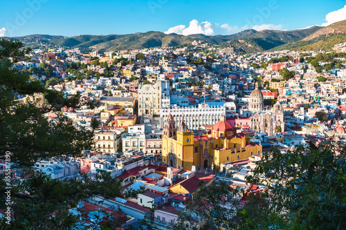 Guanajuato Mexico view during noon, colorful houses and historic buildings. © eve orea