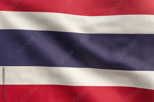 3D Rendering - Close Up flag of Thailand. Realistic waving fabric Kingdom of Thailand national flag.