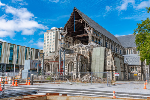 Obraz na płótnie View of collapsed cathedral in Christchurch, New Zealand