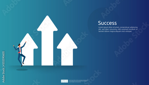 business success vision illustration concept with arrow up graphic and businessman character for financial, vision vector background. Return on investment ROI chart increase profit.