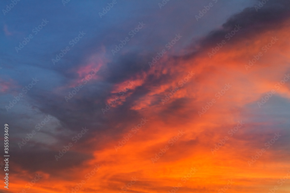 Beautiful colorful sunrise with dramatic clouds in the sky.