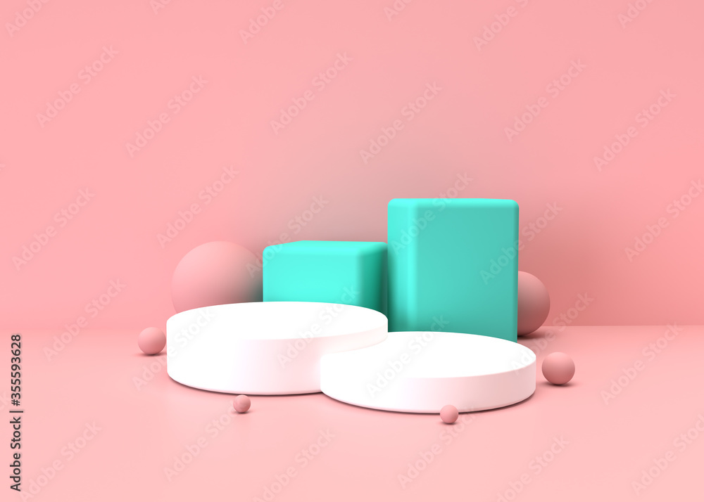 3D abstract render.Pink platform for product display interior podium place with empty for awards ceremony use for Recommend products, promote products design on pink pastel background 3D abstract render.Pink platform for product display interior podium place with empty for awards ceremony use for Recommend products, promote products design on pink pastel background
