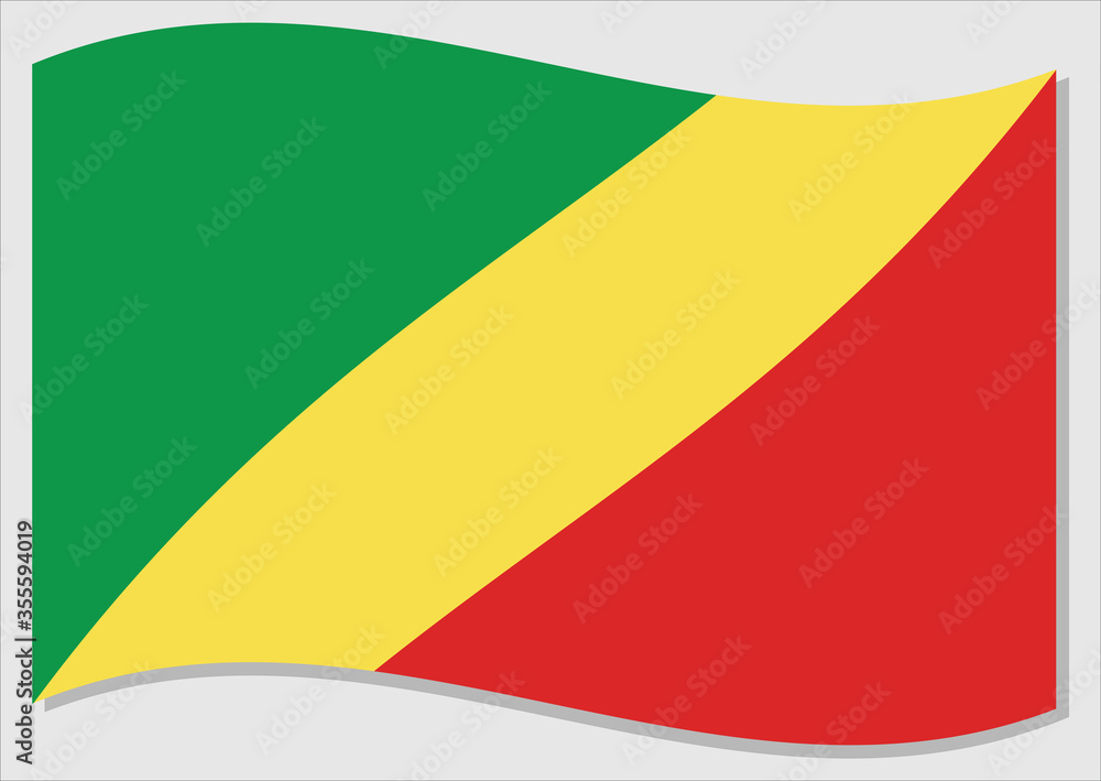 Waving flag of Republic of Congo vector graphic. Waving Congolese flag ...