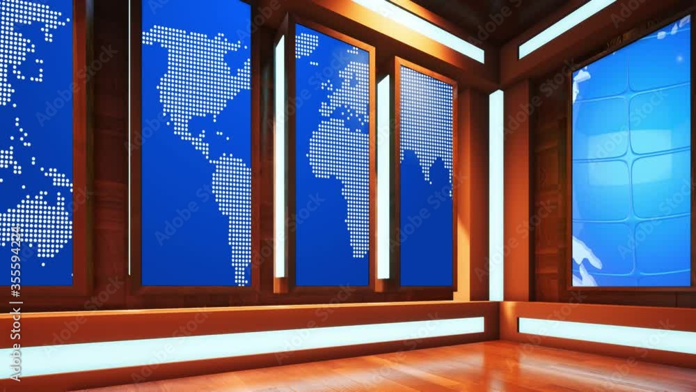 wooden TV studio 3d rendering , Virtual broadcast studio with world map ...