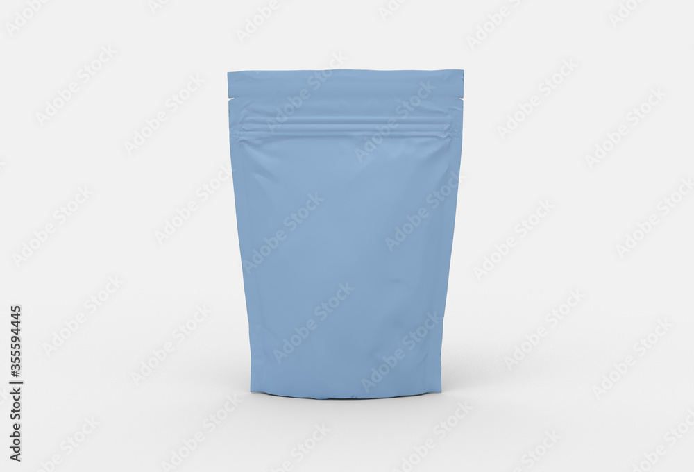 Blue food and snack pouch bag packaging mock-up design front view