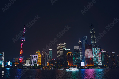 beautiful shanghai skyline view from the bund at night