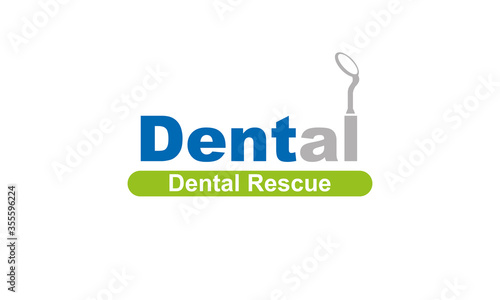 Dental rescue logo, dental clinic office, dental mirror, dental corporate image, blue, green and gray, minimalist