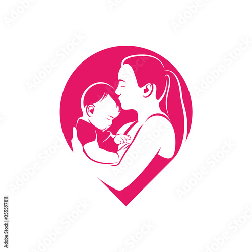 Point with Mom and Baby logo vector template, Illustration symbol, Creative design