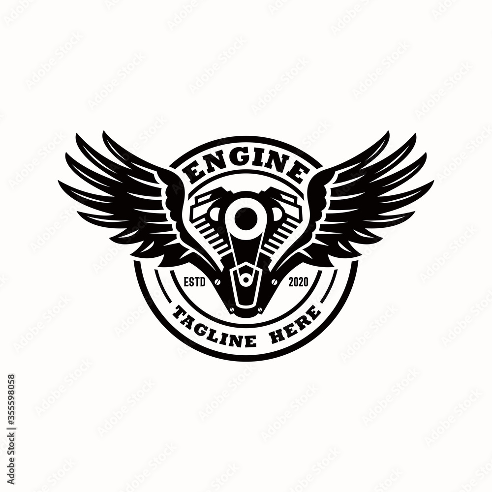 engine logo vector. motorcycle, engine, vector, automotive, wings