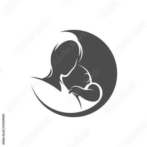 Mom and Baby heart love logo vector template, Illustration symbol, Creative design