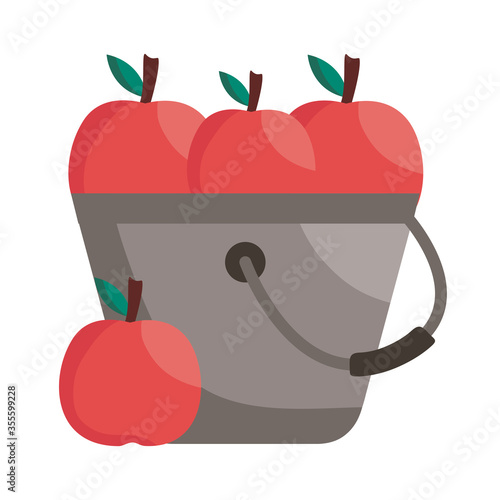 Apples inside bucket fruit detail style icon vector design