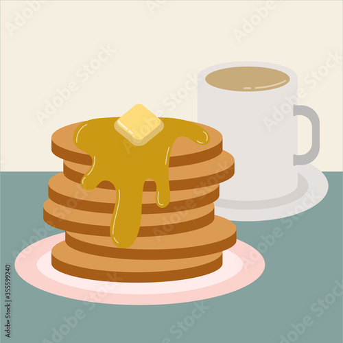 Stack of pancake with hot coffee