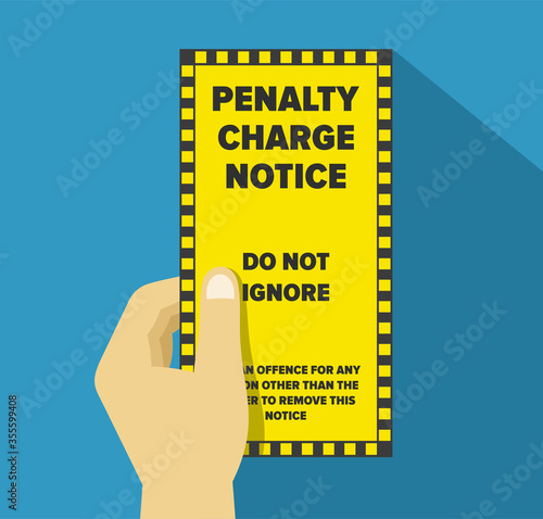 Hand holding violation ticket. Flat vector illustration.