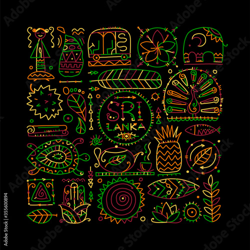 Sri Lanka travel, art background. Tribal elements for your design