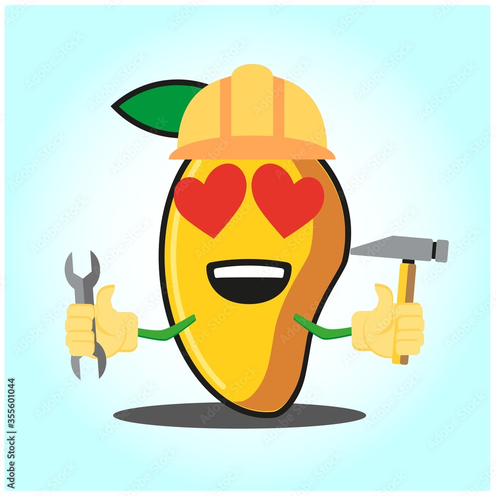 Cute mango engineer cartoon face character funny image design Cute mango engineer cartoon face character funny image design