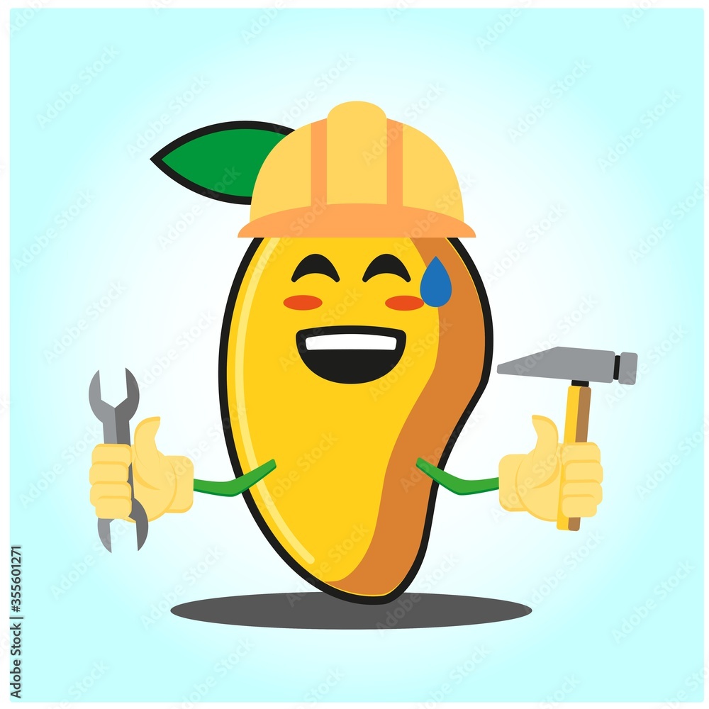 Cute mango engineer cartoon face character funny image design Cute mango engineer cartoon face character funny image design