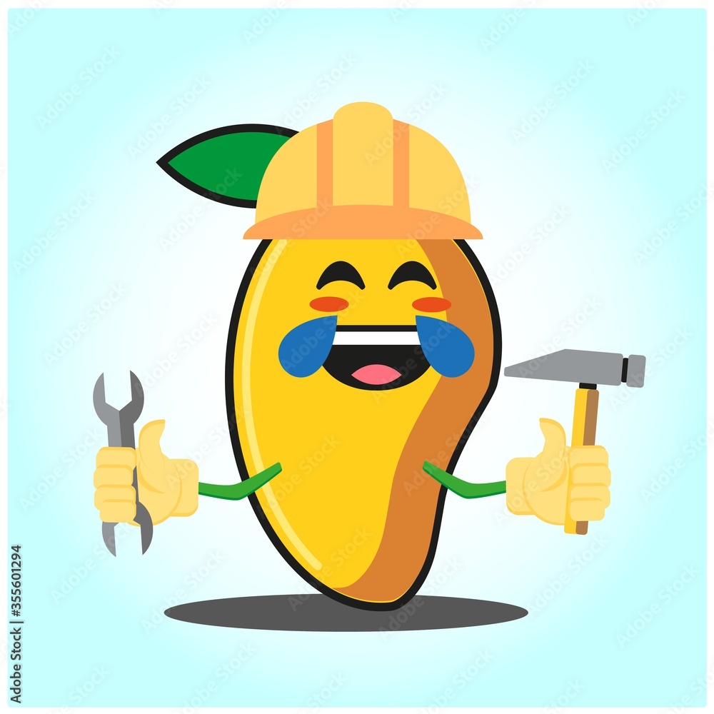 Cute mango engineer cartoon face character funny image design Cute mango engineer cartoon face character funny image design