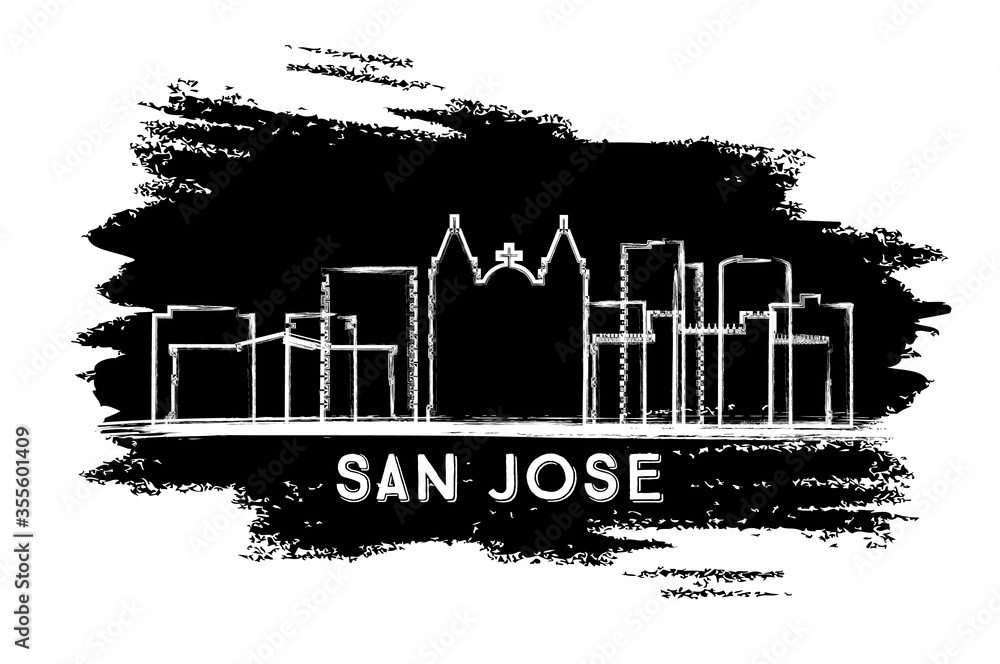 San Jose Costa Rica City Skyline Silhouette. Hand Drawn Sketch.