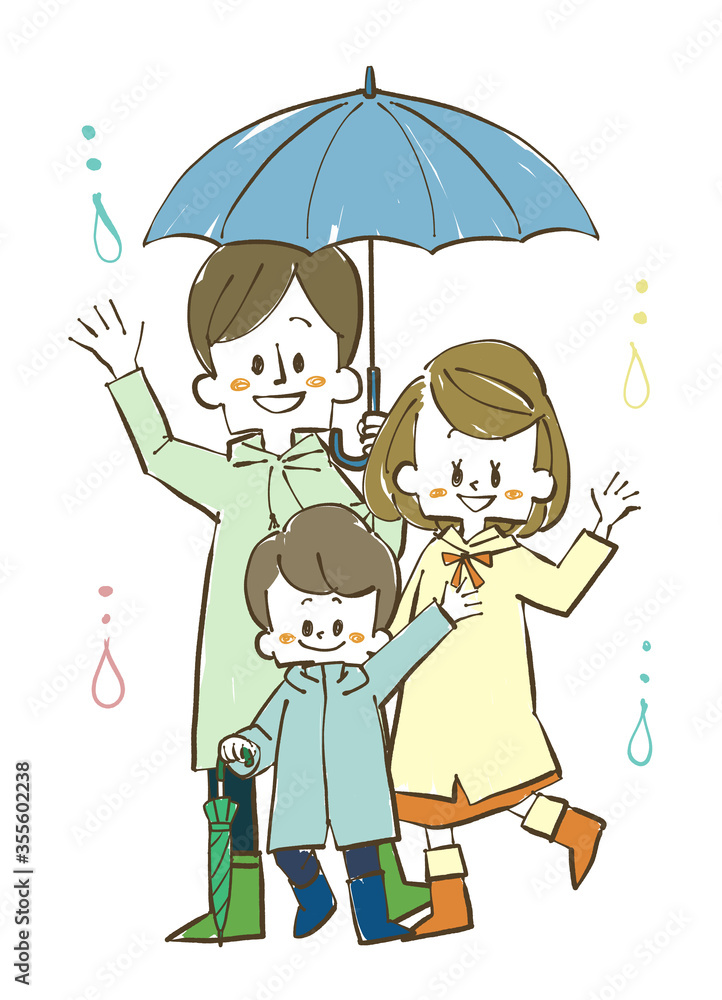 雨の日の3人家族 雨の日の3人家族