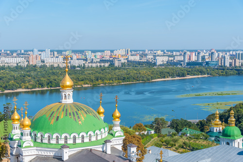 Aerial view of Refectory Church of Sts. Anthony and Theodosius Pechersky in Kiev, Ukraine