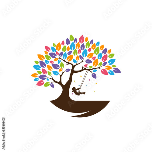 Colorful Tree Kids playful Logo vector template, Illustration symbol, Creative design