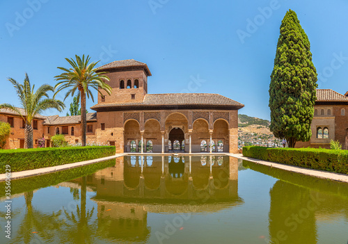 El Partal and Torre de las Damas inside of the Alhambra fortress in Granada, Spain