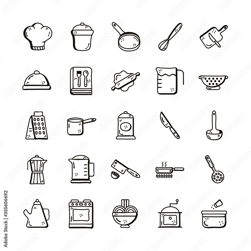 Cook and kitchen line style icon set vector design Cook and kitchen line style icon set vector design
