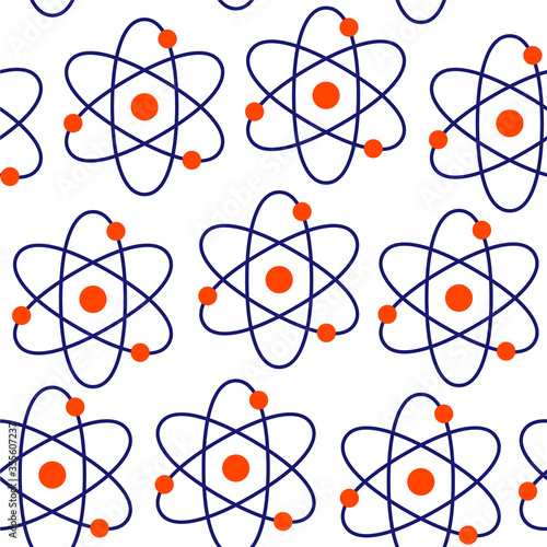 Atoms seamless pattern. Repetitive vector illustration on transparent background. 