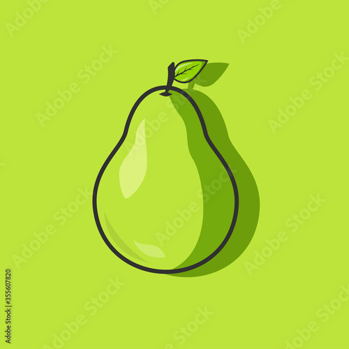 Vector illustration of pear isolated on green background. Flat vector design