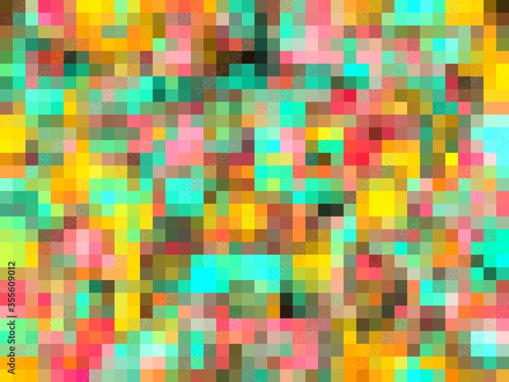 geometric square pixel pattern abstract in green yellow pink