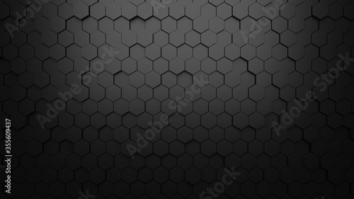 black background texture 3d rendering, Hexagon shape Abstract background