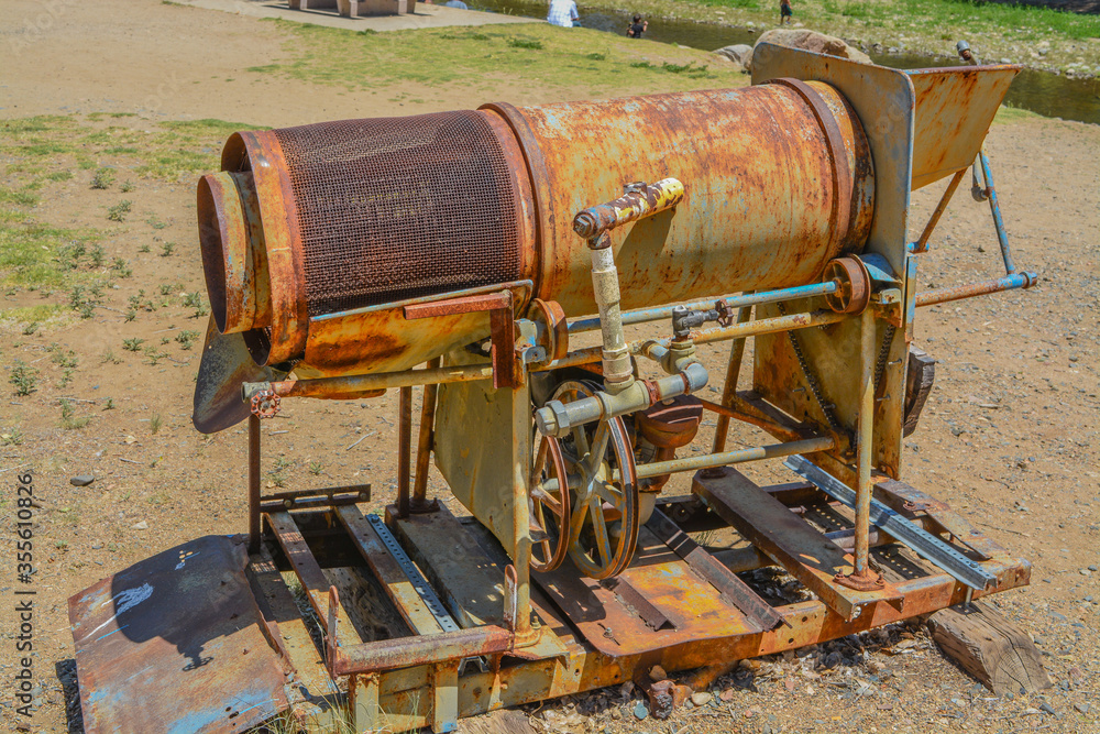 Historic Gold Mining Sluice Box  Prospectors used. They separated gold from sand and gravel. In Prescott Valley, Prescott National Forest, Yavapai County, Arizona United States.