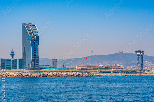 Photography Waterfront of Barcelona dominated by Hotel W designed by Ricardo Bofill, Spain
