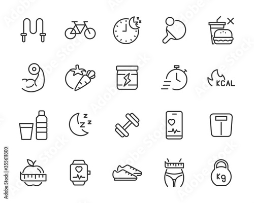 set of healthy life icons, fitness, sym, workout