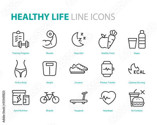 set of healthy life icons, fitness, sym, workout