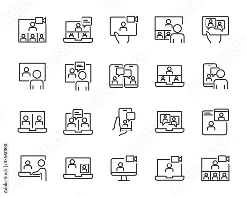 set of meeting online icons, video conference