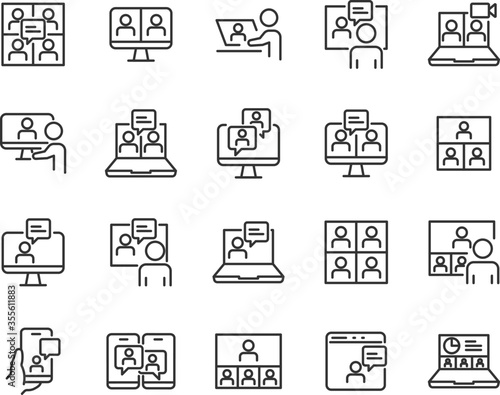 set of meeting online icons, video conference