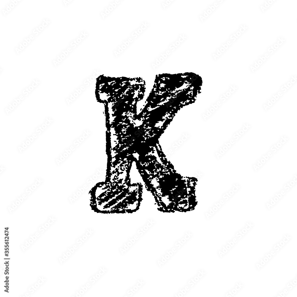 Letter k. Handwritten by chalk. Bold font. Vector illustration. Grunge style alphabet Letter k. Handwritten by chalk. Bold font. Vector illustration. Grunge style alphabet
