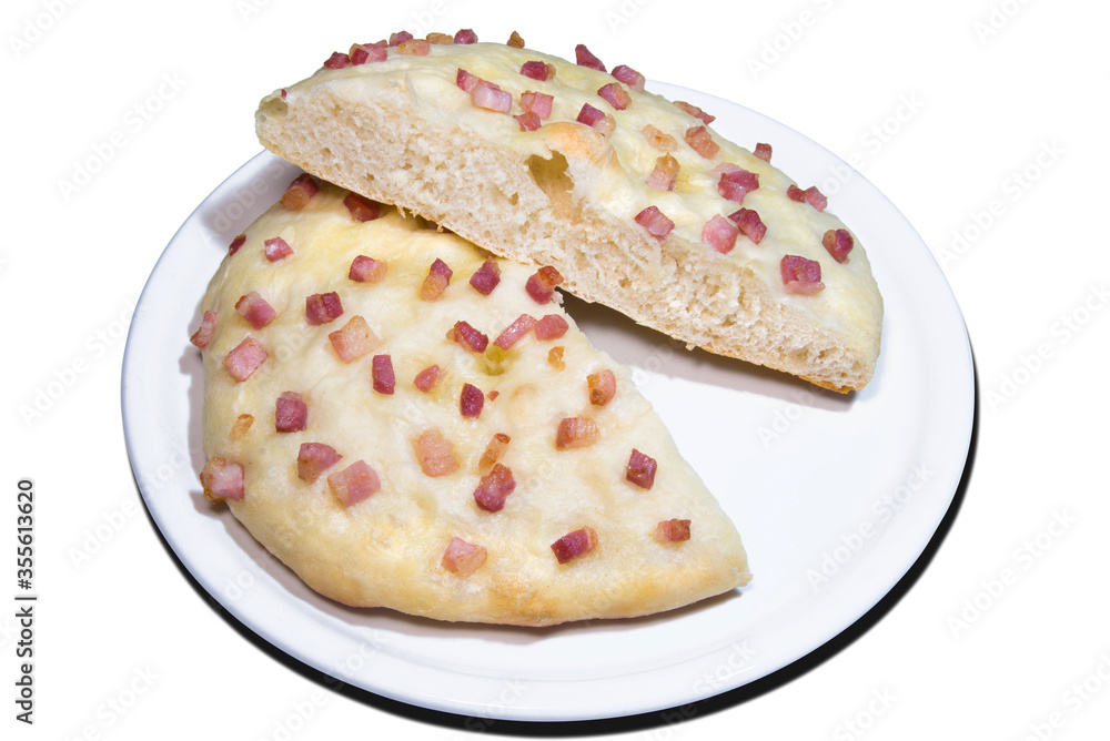 Focaccia with Bacon, homemade food Focaccia with Bacon, homemade food