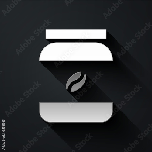 Silver Coffee jar bottle icon isolated on black background. Long shadow style. Vector Illustration.